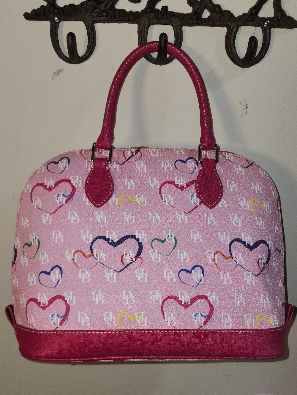 Dooney And Bourke Large Leather Pink Heart Dome Satchel Handbag - Picture 8 of 10